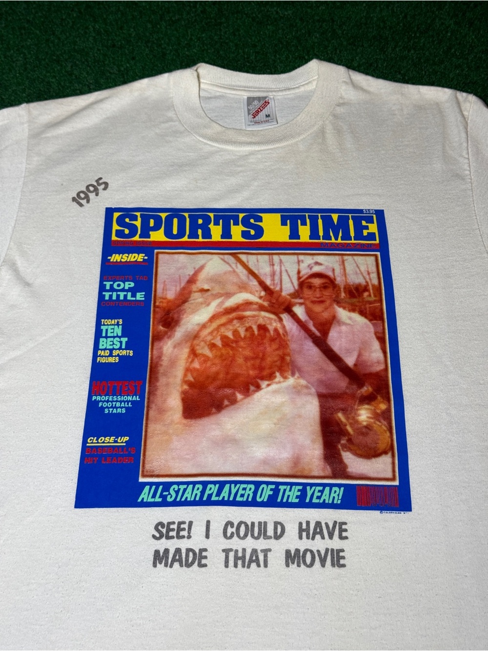 Vintage 90s Steven Spielberg Jaws Parody T-shirt, Novelty Weird Funny (Medium)